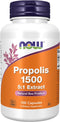NOW Supplements Propolis 100 Veg Capsules, 1,500 mg with 5:1 Concentrate, Natural Bee Product