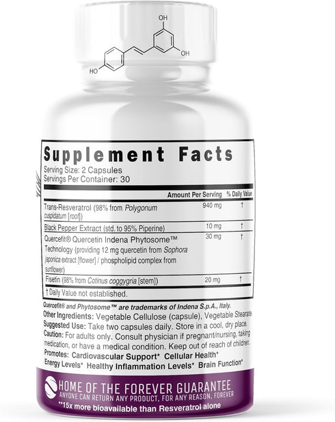 Nutri Resveratrol 1000mg - 60 Vegan Capsules, Organic Piperine, 15x More Bioavailable Pure Trans Resveratrol