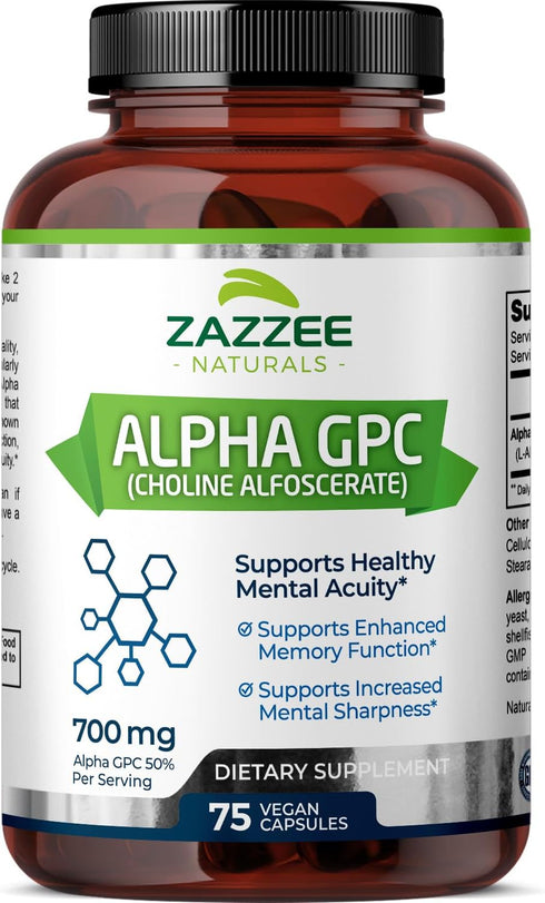 Zazzee Extra Strength Alpha GPC Choline, 700 mg, 75 Vegan Capsules, 100% Pure Pharmaceutical Grade