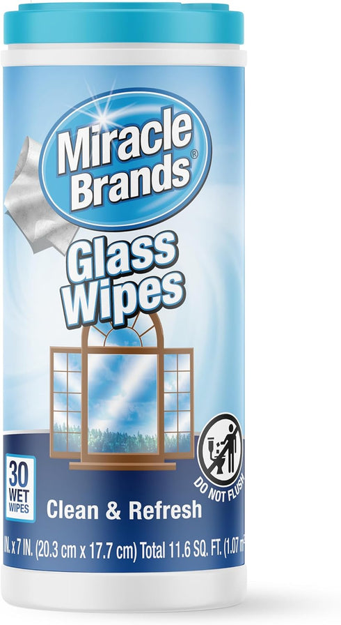 MiracleWipes for Glass – Disposable, Streak-Free Cleaning Wipes for Mirrors, Windows, Kitchen, Home, Auto, 30 Count