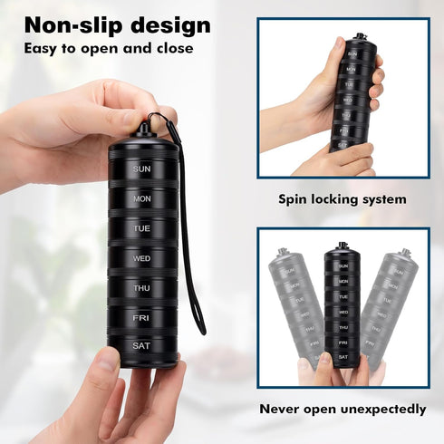 Weekly Metal Pill Organizer - XHT Portable Waterproof Travel Pill Box 7 Day, Heavy Duty Twice Daily Pill Case