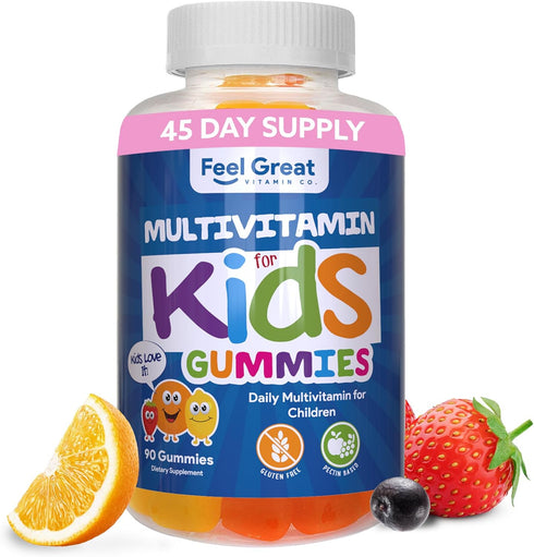 Feel Great Kids Multivitamin Gummies, Citrus & Strawberry Flavored, 45-Day Supply, Chewable Vitamins with Vitamin D