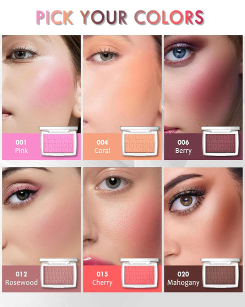Powder Blush Palette, Matte Makeup Blush for Cheeks, Lightweight High Impact Buildable Color, Long-lasting Cherry