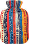 tplaotee Red and Blue Stripe Pattern Doodle Art hot Waterbottle with Soft Cover,