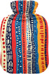 tplaotee Red and Blue Stripe Pattern Doodle Art hot Waterbottle with Soft Cover,