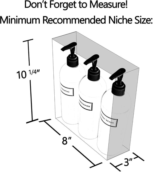 Silkscreened Empty Shower Bottle Set, 3-Pack, 16 oz Cosmo/Bullet, for Shampoo, Conditioner, Body Wash, White