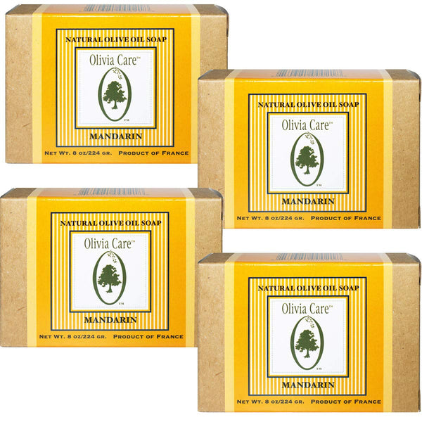 Olivia Care Premium Mandarin Bath & Body Bar Soap - Organic, Vegan, Natural Olive Oil for Sensitive Dry Skin (8 OZ, 4