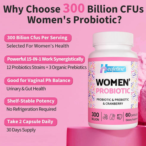Vaginal Probiotics for Women, 300 Billion CFUs, 60 Caps for Vaginal & Urinary Tract Health