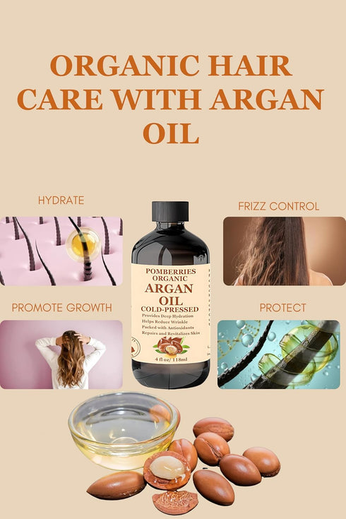 Pure Moroccan Organic Argan Oil - Anti-Aging Face Oil, Argan Oil for Hair Care, Massage, 4 Fl Oz