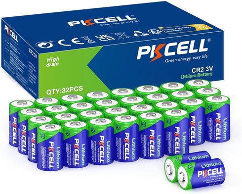PKCELL 32 Count CR2 Battery CR2 3V Lithium Battery for Golf Range Finder,