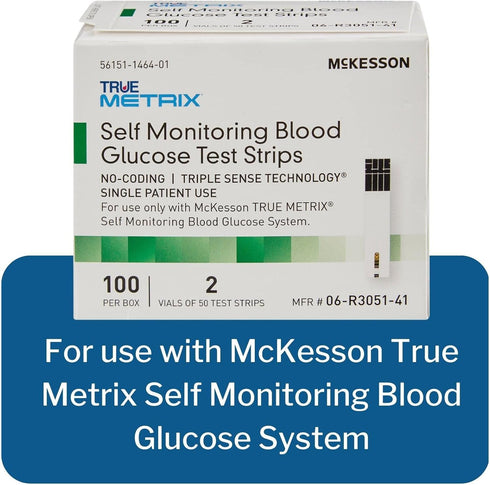 McKesson True METRIX Self-Monitoring Blood Glucose Test Strips, 100 Strips for Diabetes Self-Monitor Systems