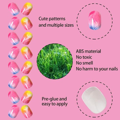 SIUSIO 120 Pcs Children Acrylic Fake Nails, Press on Pre-glue Full Cover Glitter Gradient Color, Kids Set