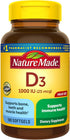 Nature Made Vitamin D3 1000 IU (25 mcg) | 180 Softgels | Dietary Supplement for Bone, Teeth, Muscle and Immune Health