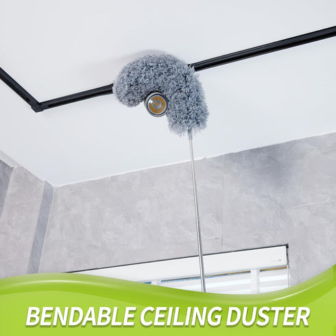 Duster with Extension Pole, 100" Long Feather Duster Kit with 2 Microfiber Heads, Cleaning Supplies for High Ceilings
