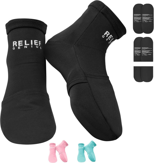 Relief Genius Cold Therapy Socks with Reusable Gel ice Packs - Achieve