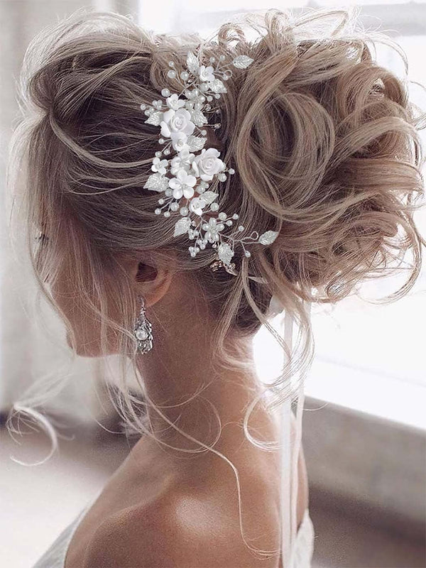 Unicra Flower Bride Wedding Hair Vine, Pearl Bridal Hair Piece for Women and Girls, 9 inches