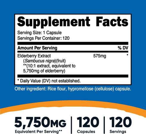 Nutricost Elderberry Capsules 575mg (120 Capsules) - Vegetarian Capsules, Gluten Free and Non-GMO Black Elderberry Supplement