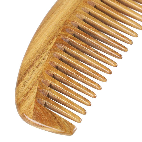 Onedor Handmade 100% Natural Green Sandalwood Hair Combs - Anti-Static Wooden Detangler Comb (Oval Fine Tooth)