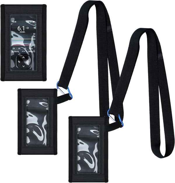 2 Pack Blood Glucose Meter Case with Lanyard, Compatible with Dexcom G7, Pouch with Viewing Window (Black)