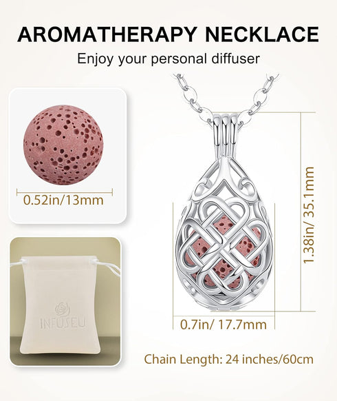 INFUSEU Aromatherapy Necklaces, Essential Oils Diffuser for Women with 7 Lava Rocks Stones, 24" Chain