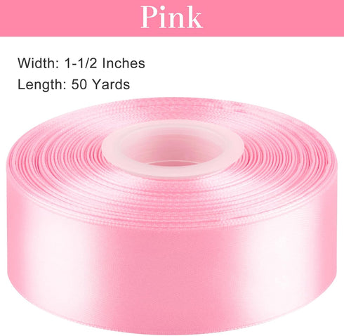 1-1/2 Inches Satin Ribbon, 50 Yards Solid Fabric Ribbon for Flower Bouquet Gift Wrapping Crafts Wedding Party Home Decoration (Pink) by CLUEWR