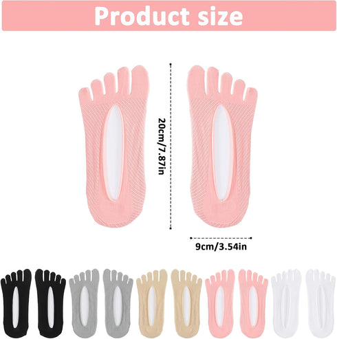 Sibba 5 Pairs Orthopedic Toe Compression Socks, No Show Five Finger Toe Separator Socks for Bunion, Low Cut Liner