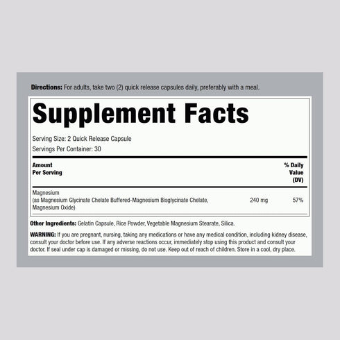 Piping Rock Magnesium Supplement | 240mg | 60 Capsules | Chelated & Buffered | Supports Bone Health | Non-GMO and Gluten Free Formula | by Lindberg