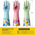 3 Pairs Rubber Cleaning Gloves, Reusable Dishwashing Gloves with Cotton Liner, Long Cuff 16" for Household Use