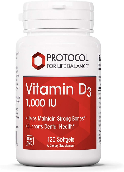 Protocol Vitamin D3 1,000 IU, 120 Softgels, Non-GMO, Halal, Keto-Friendly for Bone & Teeth Support