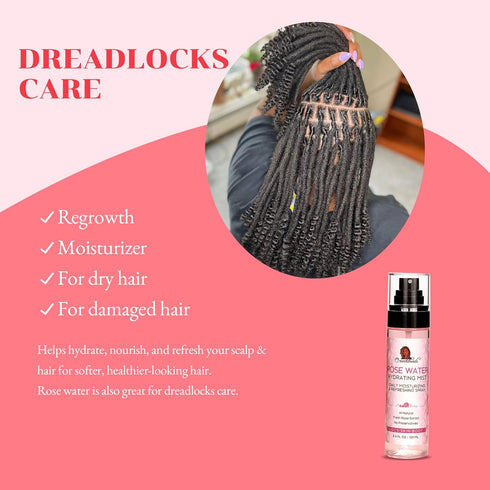 Moisturizing Refreshing Spray for Locs - Rose Water Peppermint Hair Scalp Moisturizer, 3.4oz
