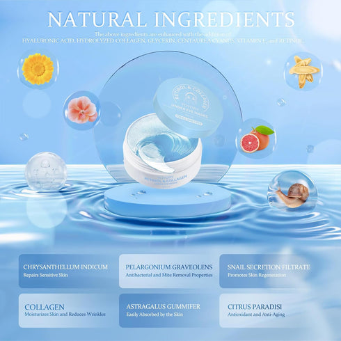 Under Eye Patches Masks - Treatment for Dark Circles, Puffy Eyes, Fine Lines, Wrinkles, Collagen & Hyaluronic Acid, 60