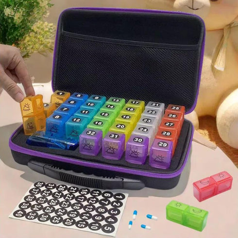 Nuytghr Medicine Pill Organizer, Monthly Tablet Box Travel Case, Weekly Holder, Supplement Dispenser with Numbered Lids