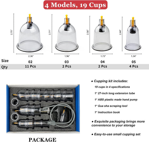 Set, 19 Set DEFUNX Cupping Cups Cupping Kit for Massage Therapy, Cupping Therapy with Pump for Back Massage, Pain