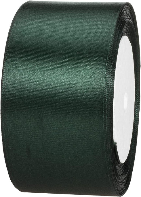 ATRBB 25 Yards 2 Inches Satin Ribbon, Green Black for Wedding, Handmade Bows, Gift Wrapping