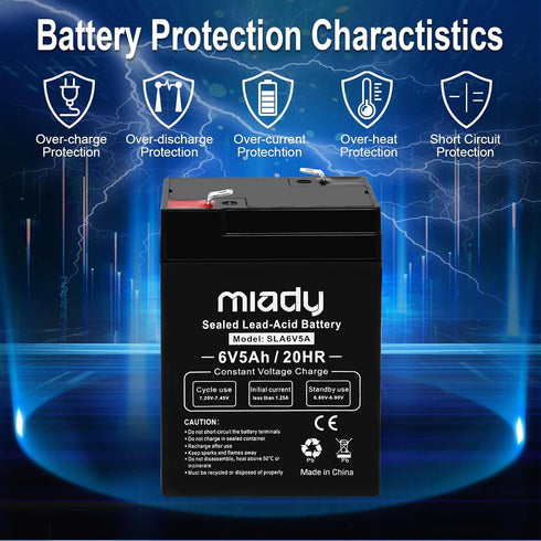Miady 6V 5Ah (2 Pack) Rechargeable Sealed Lead Acid Battery