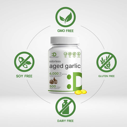 DEAL SUPPLEMENT Odorless Aged Garlic Pills, 6,000mg, 500 Softgels for Heart & Immune Support