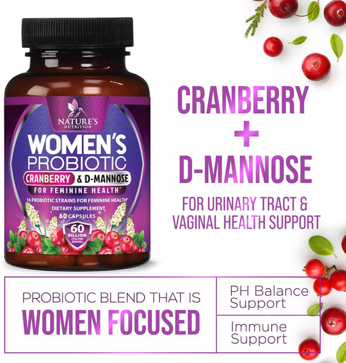 Probiotics for Women's Vaginal Health - 60 Billion CFU with Prebiotics for pH Balance & Digestive Support