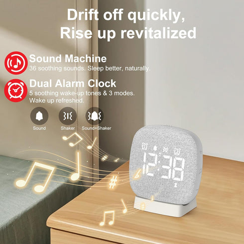 Lxpord 36 Snooze, White Noise Machine with Dual Alarm Clock, Soothing Sounds, Vibrating Bed Shaker Under Pillow, Sleep