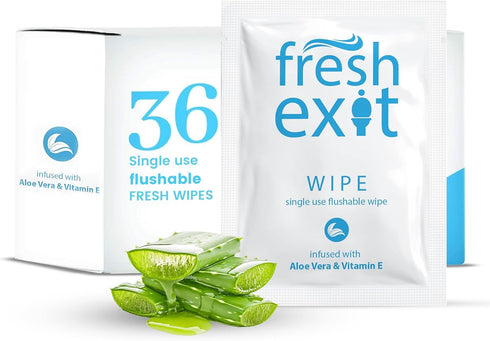 Flushable Wipes for Adults – 36 Individually Wrapped Biodegradable Wet Wipes, Travel Size, Hypoallergenic