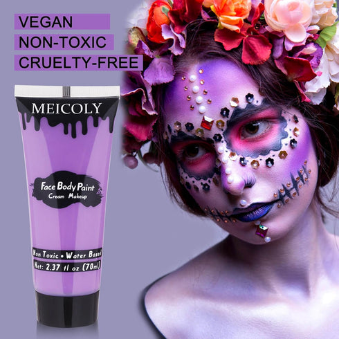 MEICOLY Cream Light Purple Face Body Paint, 2.37 oz, Water Based Full Body Paint for Adults and Kids, Lavender Violet