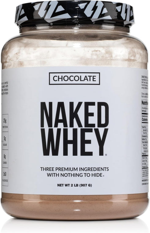 Naked Whey Chocolate Protein Powder - 3 Ingredients, Grass Fed, Organic, Gluten Free - 24 Servings