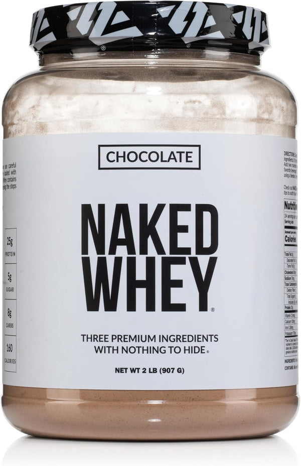 Naked Whey Chocolate Protein Powder - 3 Ingredients, Grass Fed, Organic, Gluten Free - 24 Servings