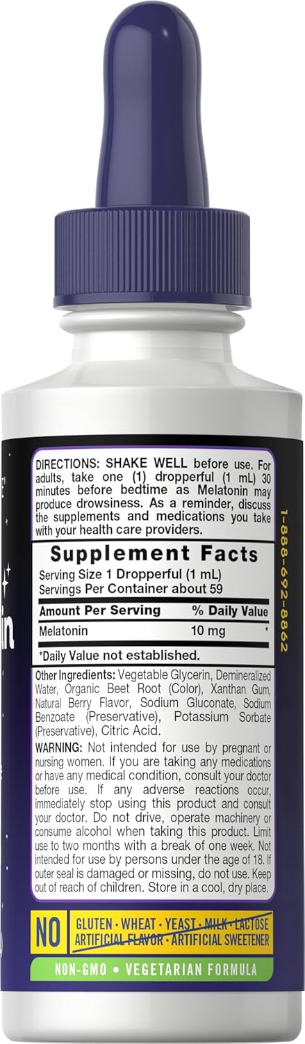 Carlyle Melatonin 10mg | 2 fl oz Liquid Drops | Berry Flavor | for Adults | Non-GMO, Vegetarian Supplement