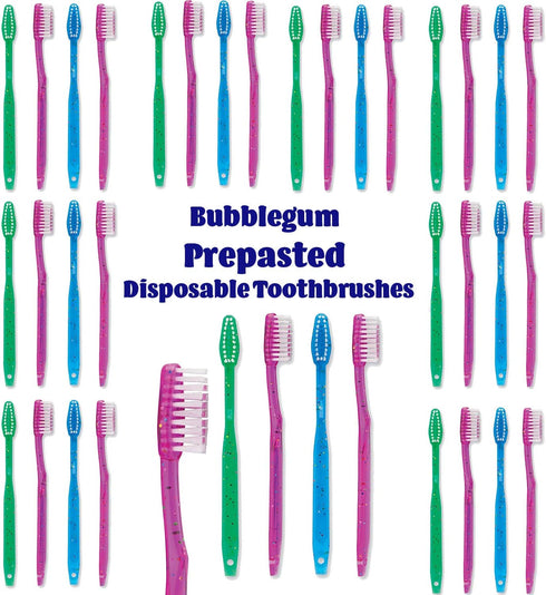 144 Pack Kids Disposable Toothbrushes with Paste - Bubblegum Flavor Pre-Pasted, Individually Wrapped for School