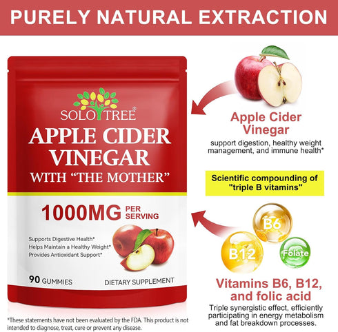 NIFEISHI Gummies, (1000mg) (90Count) Gummies B6 B12, Apple Cider Vinegar Apple Cider Vinegar with Mother, ACV w/Vitamin