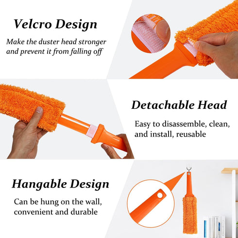 4 Pack Microfiber Dusters: 15 Inch Length, Flat Design, Detachable and Washable Feather Duster for Cleaning