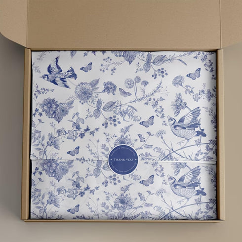 Whaline 100 Sheet Blue Floral Tissue Paper, Chinoiserie Gift Wrapping Paper for Baby Shower, 13.7x19.6 Inch