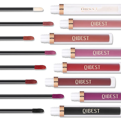 QiBest 7Pcs Matte Liquid Lipstick with 1Pcs Lip Plumper Makeup Set, Waterproof Long Lasting Lip Kit