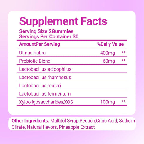 Le Tian Xian Gummies 60 Count Her Juicy Feminine Probiotics for Women with Slippery Elm, Prebiotics & Lactobacillus