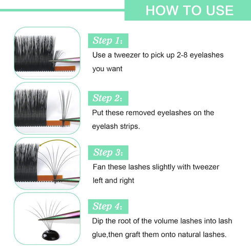 Volume Lash Extensions D-0.07-16 - Easy Fan Volume Lashes, Mega Volume Eyelash Extensions